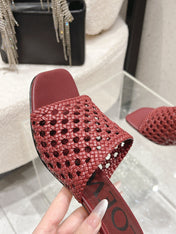 LOEWE 26S WOVEN HEEL SANDALS 50 MM IN DARK RED LAMBSKIN