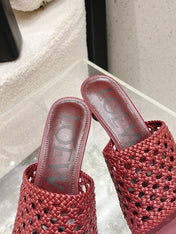 LOEWE 26S WOVEN HEEL SANDALS 50 MM IN DARK RED LAMBSKIN