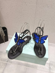 AQUAZZURA 26S BUTTERFLY THONG SANDALS IN BLACK LAMBSKIN