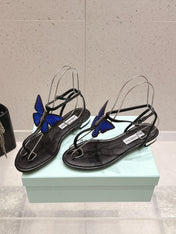 AQUAZZURA 26S BUTTERFLY THONG SANDALS IN BLACK LAMBSKIN