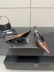 YSL 25S SLINGBACK HIGH HEELS 90 MM IN CHESTNUT BROWN LAMBSKIN WITH GOLD HARDWARE STYLE 12