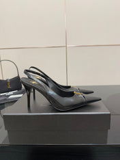 YSL 25S SLINGBACK HIGH HEELS 90 MM IN BLACK LAMBSKIN WITH GOLD HARDWARE STYLE 10