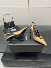 YSL 25S SLINGBACK HIGH HEELS 90 MM IN DARK BEIGE LAMBSKIN WITH GOLD HARDWARE STYLE 5
