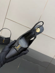 YSL 25S SLINGBACK HIGH HEELS 90 MM IN BLACK SMOOTH LAMBSKIN WITH GOLD HARDWARE STYLE 3