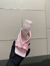 BOTTEGA VENETA 26S HEELED SANDALS 95 MM IN LIGHT PINK CALFSKIN AND RAFFIA