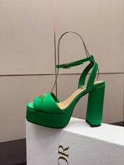 DIOR 26S HIGH HEEL SANDALS 120 MM IN GREEN SATIN