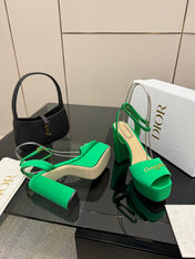 DIOR 26S HIGH HEEL SANDALS 120 MM IN GREEN SATIN