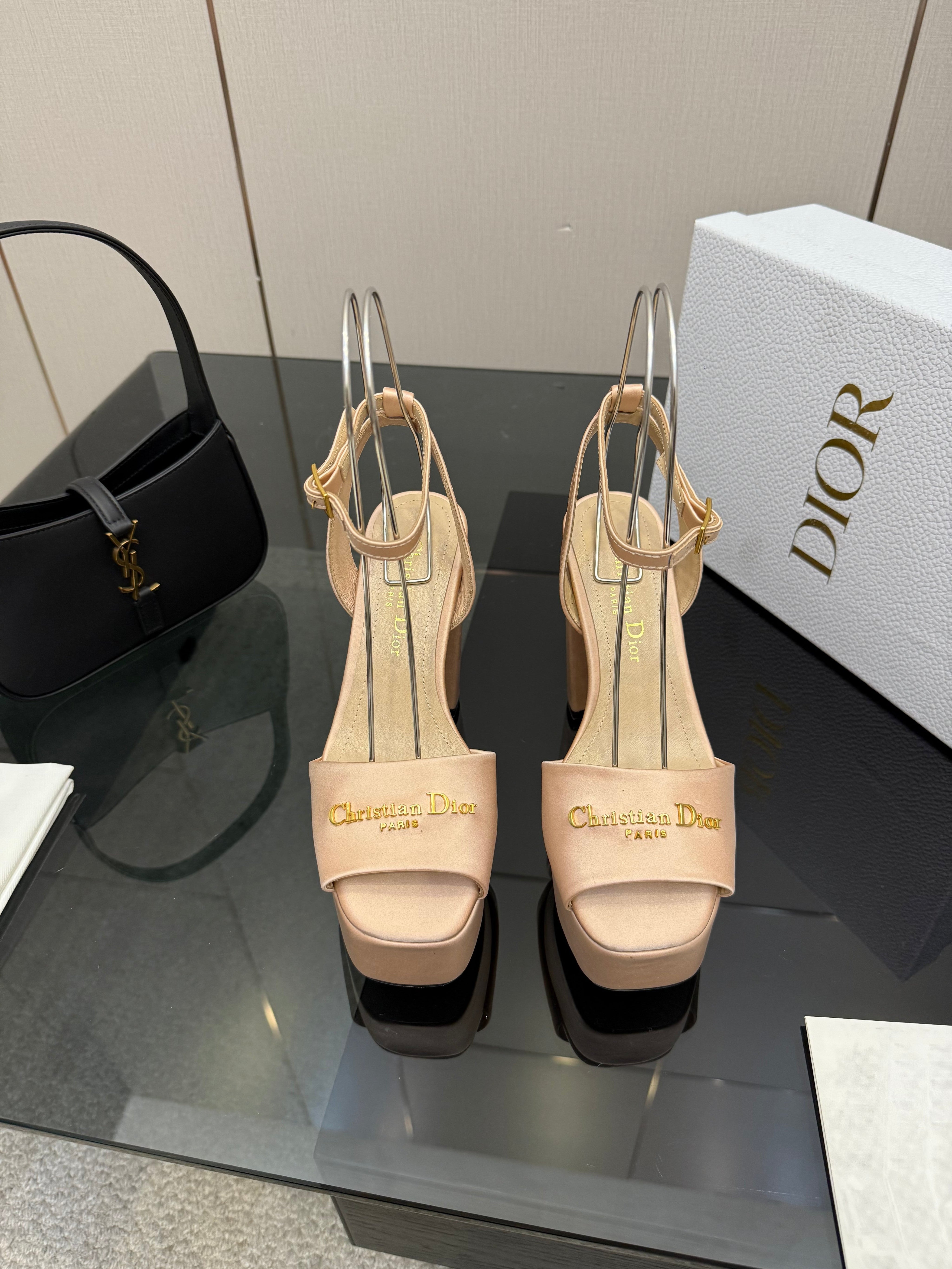 DIOR 26S HIGH HEEL SANDALS 120 MM IN NUDE BEIGE SATIN