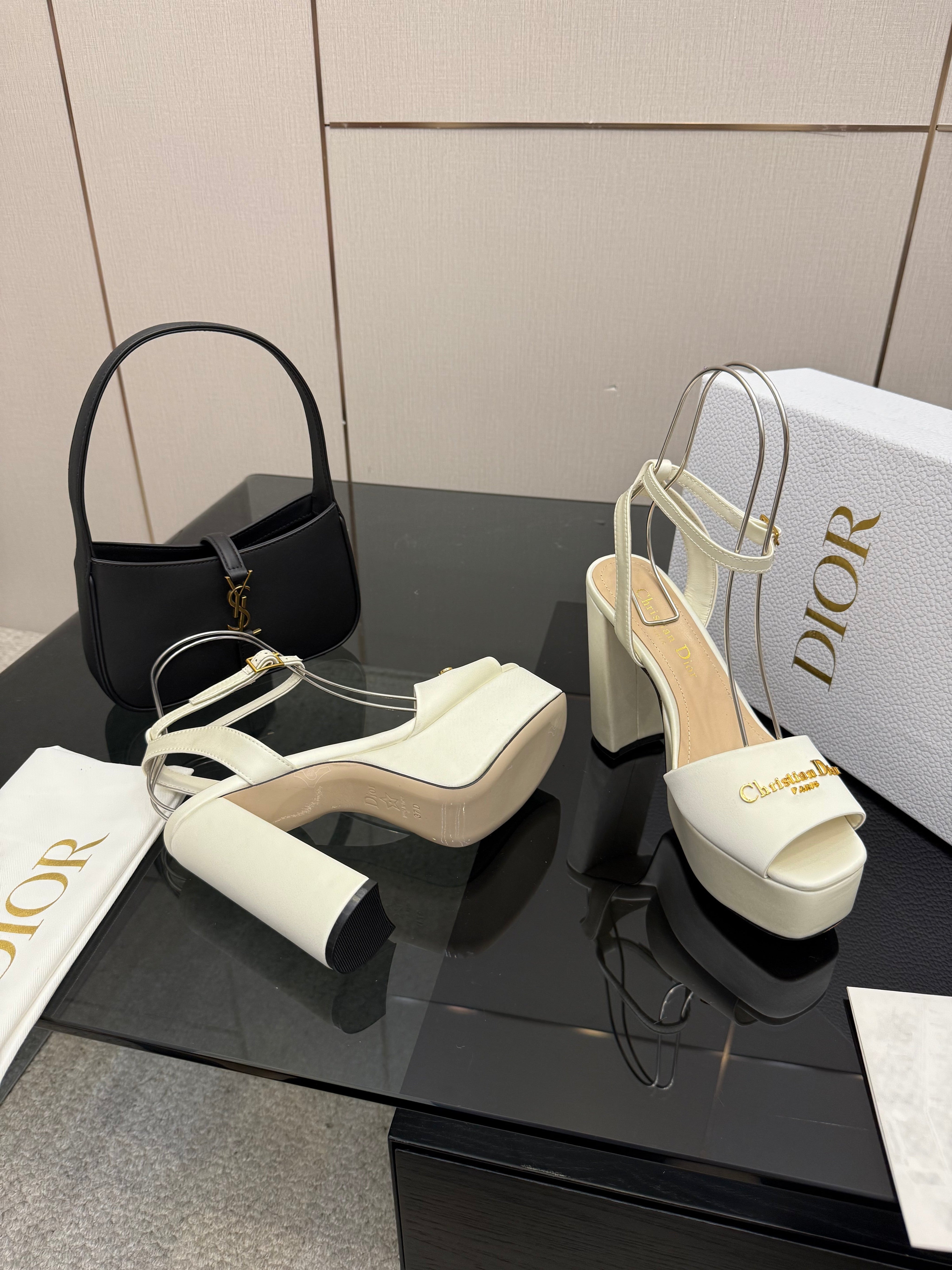 DIOR 26S HIGH HEEL SANDALS 120 MM IN WHITE SATIN