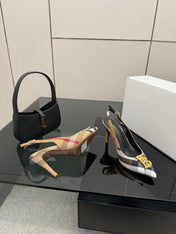 BURBERRY 26S SLINGBACK HEELS 85 MM IN STRIPED COLOR COORDINATION FABRIC WITH GOLD HARDWARE STYLE 5