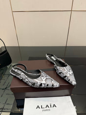 ALAIA 26S CUT-OUT SLINGBACK FLATS IN PYTHON-EMBOSSED LEATHER