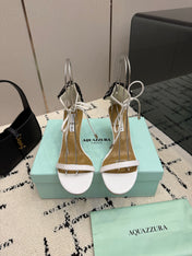 AQUAZZURA 26S HEEL SANDALS 80 MM IN WHITE CALFSKIN