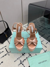 AQUAZZURA 26S HEEL SANDALS 135 MM IN NUDE SATIN RHINESTONE