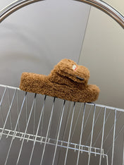 BALENCIAGA 25S SLIPPERS IN BROWN  FAUX SHEARLING