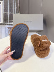 BALENCIAGA 25S SLIPPERS IN BROWN  FAUX SHEARLING