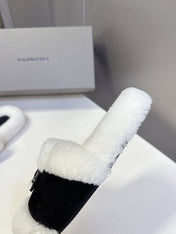 BALENCIAGA 25S SLIPPERS IN BLACK SUEDE AND WHITE WOOL