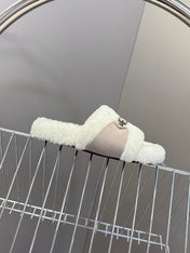 BALENCIAGA 25S SLIPPERS IN DUSTY PINK GRAY SUEDE AND WHITE WOOL