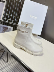 DIOR 25S D-MAJOR ANKLE BOOTS IN WHITE LAMBSKIN WITH GOLD HARDWARE