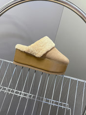CELINE 26S WEDGE MULES IN SAND BEIGE SUEDE AND WOOL