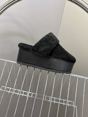 CELINE 26S WEDGE MULES IN BLACK SUEDE AND WOOL
