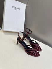 CELINE 26S HIGH-HEEL SANDALS 60 MM IN DARK RED CALFSKIN