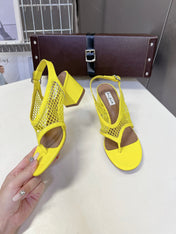 ALAIA 26S MESH THONG HEELS 55 MM IN YELLOW PATENT CALFSKIN