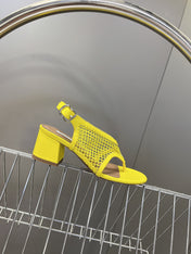 ALAIA 26S MESH THONG HEELS 55 MM IN YELLOW PATENT CALFSKIN