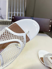 ALAIA 26S MESH THONG HEELS 55 MM IN WHITE PATENT CALFSKIN