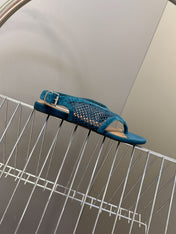 ALAIA 26S FLAT MESH THONG SANDALS IN PETROL BLUE SUEDE