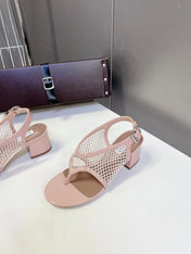ALAIA 26S MESH THONG HEELS 55 MM IN PALE PINK PATENT CALFSKIN