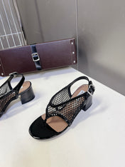 ALAIA 26S MESH THONG HEELS 55 MM IN BLACK PATENT CALFSKIN
