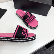 CC SLIDE SANDALS 25S IN PINK FABRIC AND CALFSKIN