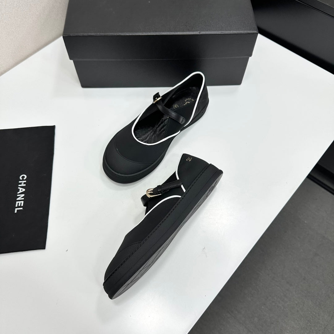 CHANEL 26S MARY JANE SNEAKERS IN BLACK FABRIC