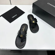 CHANEL 26S THONG SANDALS IN BLACK LAMBSKIN