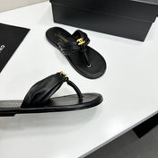 CHANEL 26S THONG SANDALS IN BLACK LAMBSKIN