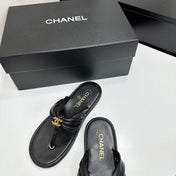 CHANEL 26S THONG SANDALS IN BLACK LAMBSKIN
