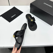 CHANEL 26S THONG SANDALS IN BLACK LAMBSKIN