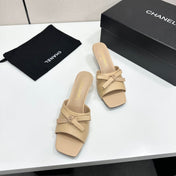 CHANEL 26S HIGH HEEL MULE SANDALS 50 MM IN BEIGE LAMBSKIN WITH BOW DETAIL