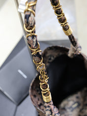 YSL 25S AMALIA 50 IN NAVY MULTICOLOR  SILK TWILL GOLD HARDWARE