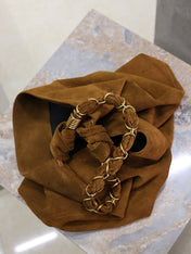 YSL 25S AMALIA 50 IN DARK CARAMEL SUEDE GOLD HARDWRE