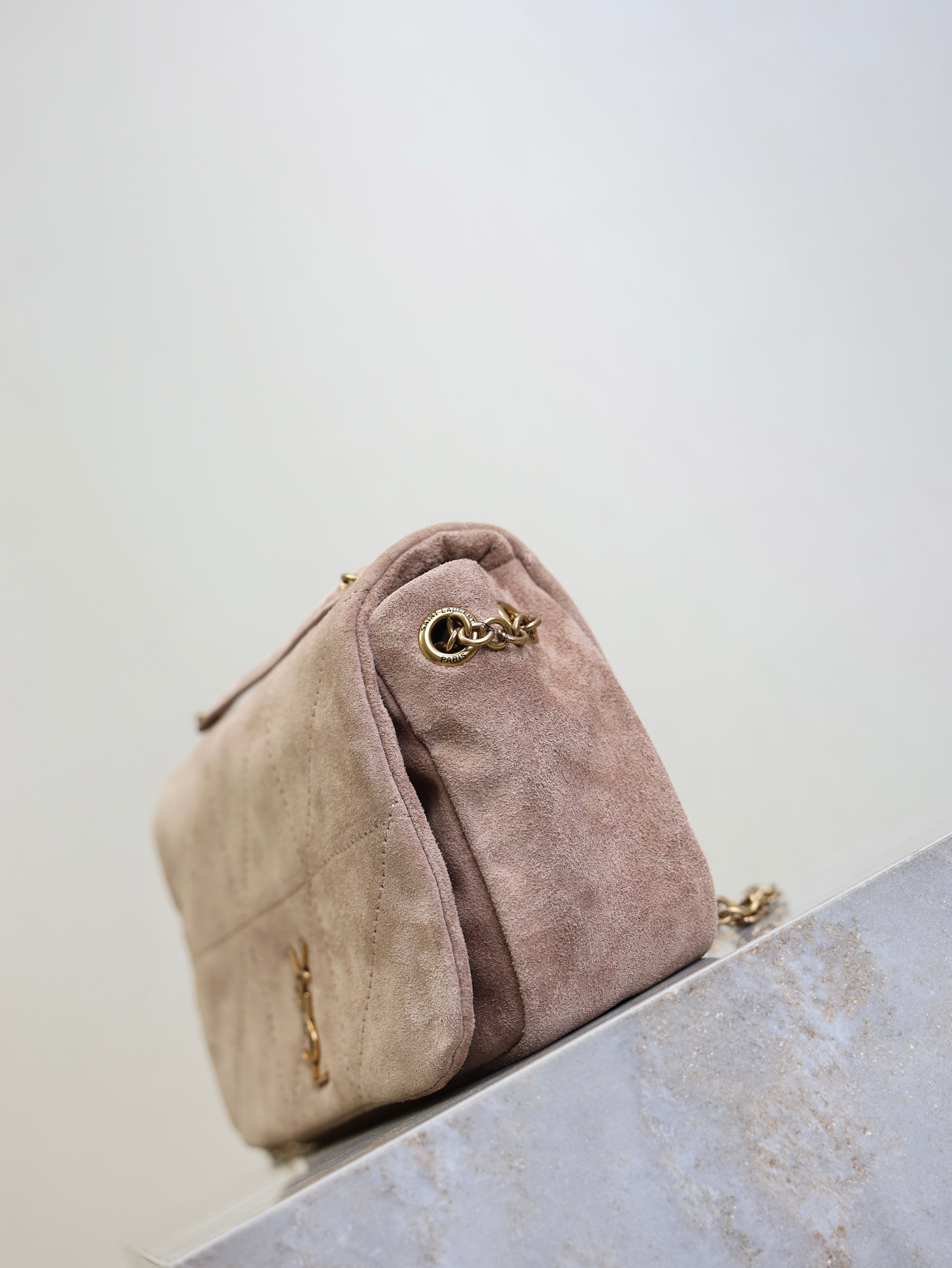 YSL 25S JAMIE 4.3 MINI 20 IN DUSTY ROSE BEIGE SUEDE GOLD HARDWRE