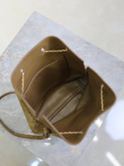 YSL 25S POCHON BAG 24 IN CARAMEL COGNAC SUEDE GOLD HARDWRE