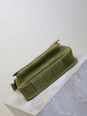 YSL 25S NIKI SATCHEL 22 IN BARLEY GREEN SUEDE GOLD HARDWARE