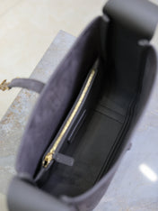 YSL 25S LE 5 À 7 SUPPLE SMALL 23 IN DARK GRAY SUEDE GOLD HARDWARE