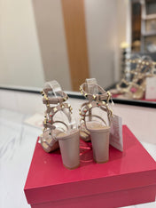 VALENTINO 26S STUDDED HIGH HEEL SANDALS 90 MM IN NUDE CALFSKIN