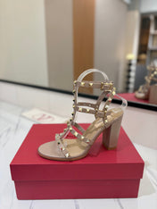 VALENTINO 26S STUDDED HIGH HEEL SANDALS 90 MM IN NUDE CALFSKIN