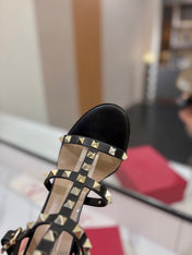 VALENTINO 26S STUDDED HIGH HEEL SANDALS 90 MM IN BLACK CALFSKIN