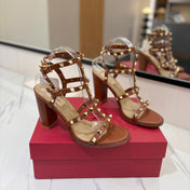 VALENTINO 26S STUDDED HIGH HEEL SANDALS 90 MM IN BROWN CALFSKIN