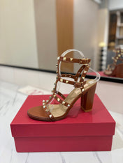 VALENTINO 26S STUDDED HIGH HEEL SANDALS 90 MM IN BROWN CALFSKIN