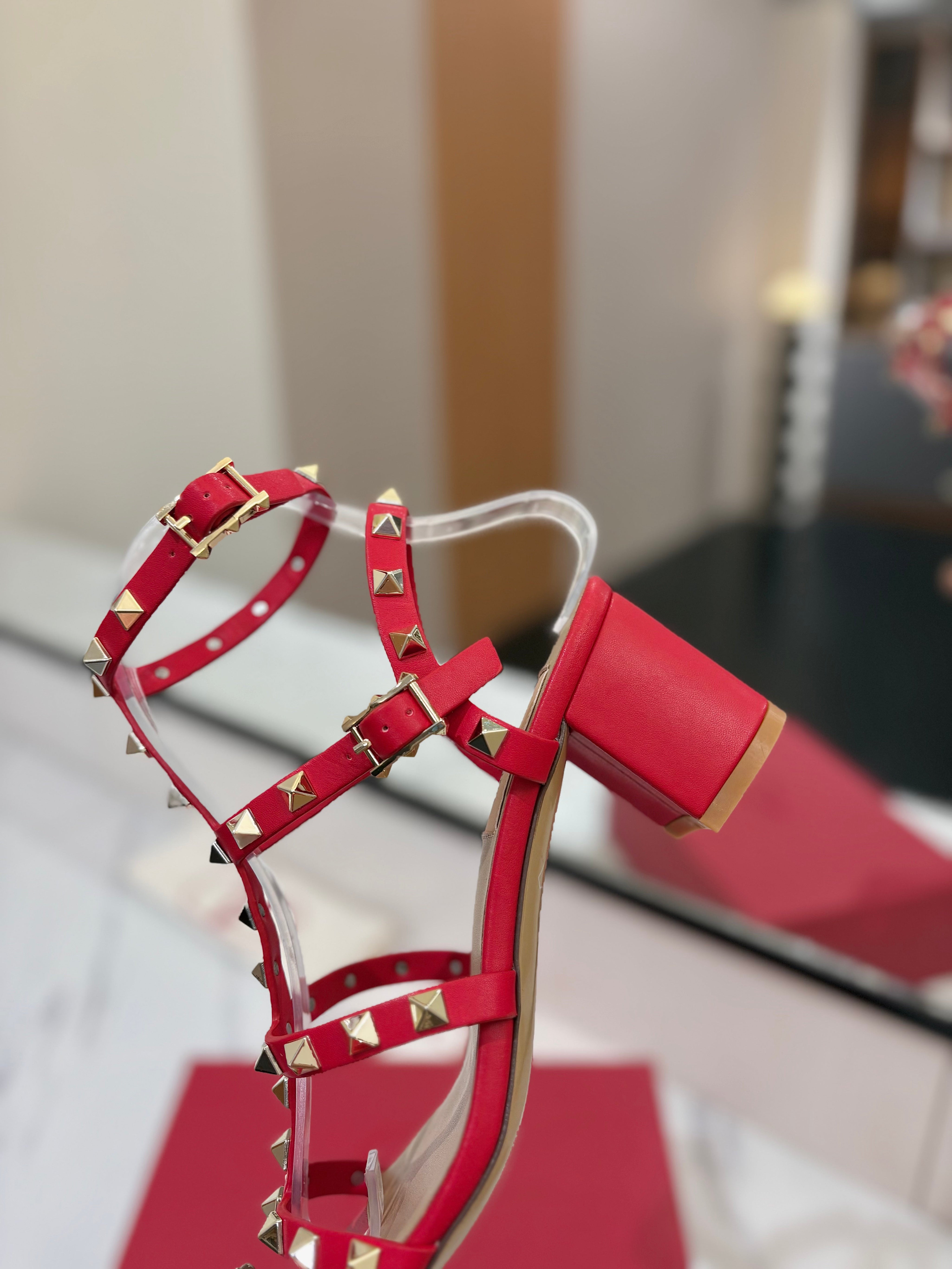 VALENTINO 26S STUDDED HIGH HEEL SANDALS 65 MM IN RED CALFSKIN